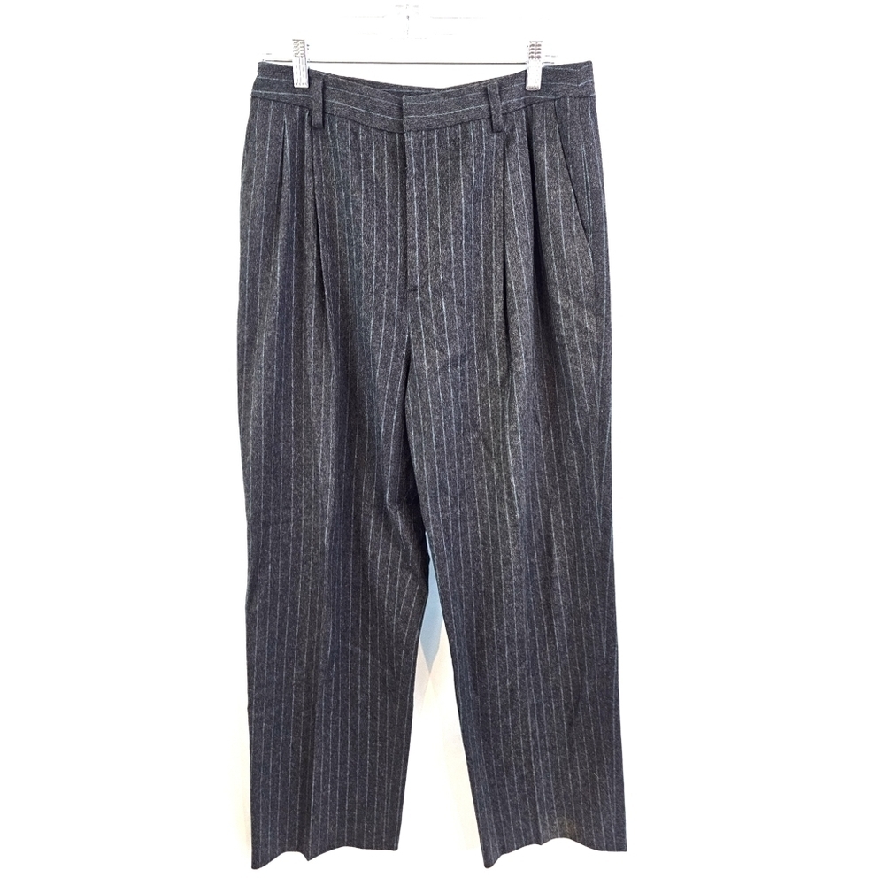 Linda Allard Ellen Tracy Size 12 Gray Teal Dress Pants Wool Wide Leg High Rise